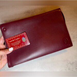 CARTIER BURGUNDY BORDEAUX LEATHER CLUTCH  - Quite Luxury
